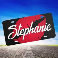 Personalized Red Lipstick White and Black License Plate