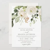 Elegant Wedding Foliage Greenery Gold White Floral Invitation