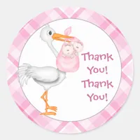 Stork & Twin Girls Thank You Classic Round Sticker