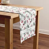 Elegant Rustic Christmas Watercolor Pine Pattern Short Table Runner