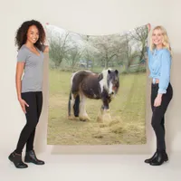 Piebald horse in the pasture fleece blanket