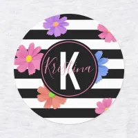 Trendy Floral Black & White Stripes Personalized Kids' Labels