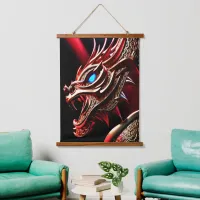 Fire breathing dragon red and gold scales hanging tapestry