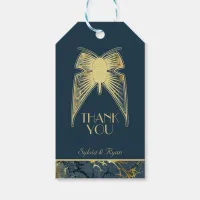 Art Deco Butterfly Blue Gold "Thank You" Gift Tags