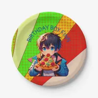 Anime Boy's Pizza Party Personalized Paper Plates