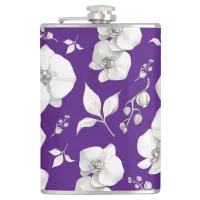 Watercolor White Orchid on Purple | Flask