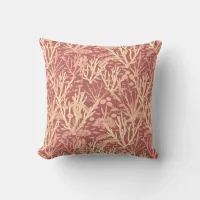 Coral Reef Cream and Pink on Burgundy Throw Pillow