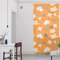 White and Grey Floral Pattern on Orange Background Sheer Curtains