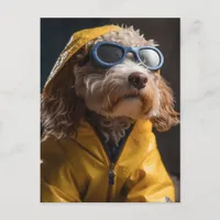 Adorable Poodle Mix Dog in a yellow raincoat  Postcard