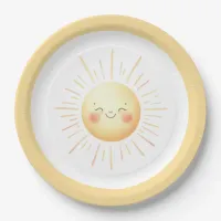 Cute Yellow Watercolor Boho Smiling Sunshine Paper Plates