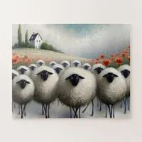 Adorable Sheep Poppy Field and a House Jigsaw Puzzle