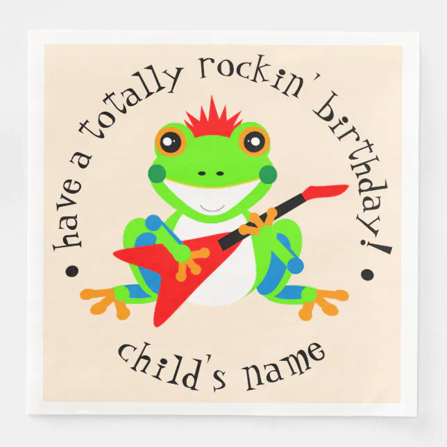 Cute Born to Rock Tree Frog with Red Guitar Paper Dinner Napkins