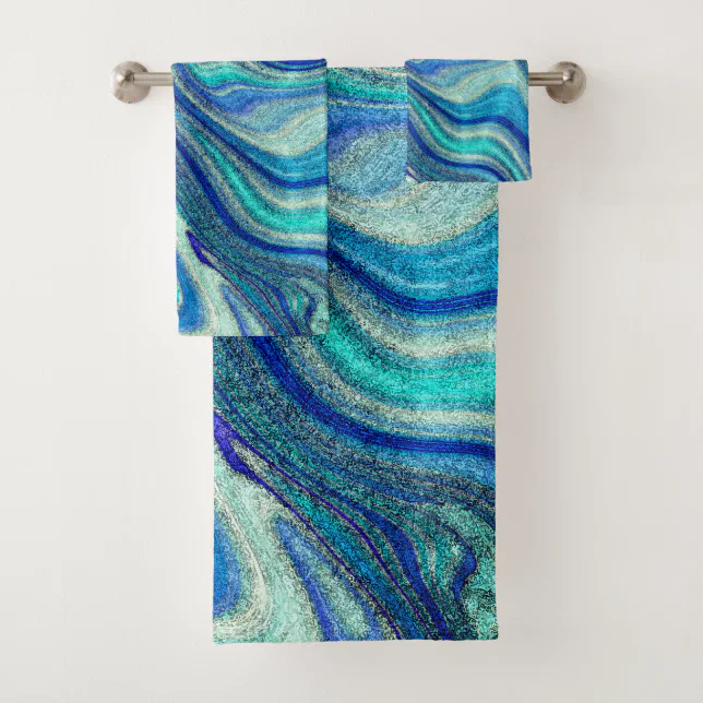 Elegant Aquamarine Paua Rainbow Shell Inspired Bath Towel Set