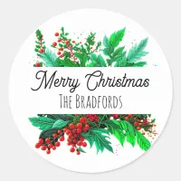 Christmas Foliage | Merry Christmas Personalized Classic Round Sticker