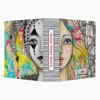 Artstic Girl Jester Colorful Black White Lettering 3 Ring Binder