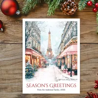 Watercolor Eiffel Tower Snow Paris France Travel Holiday Postcard