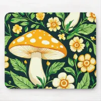 Green and gold flower and mushroom  mouse pad