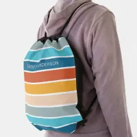 Modern Retro Sunset Stripes Personalized  Drawstring Bag