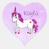 Personalized Purple Rainbow Horned Unicorn Heart Heart Sticker