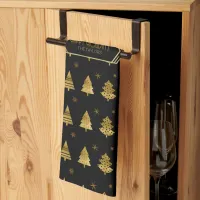 Christmas Trees and Snowflakes Pattern Gold ID863 Kitchen Towel