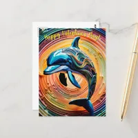 Colorful Happy Dolphin Valentines Day Postcard