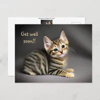 Cute fluffy tabby cat baby "get well soon"  postcard