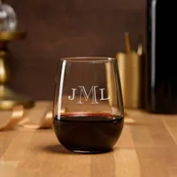 Classy Elegant 3 Letters Monogram Initials Stemless Wine Glass