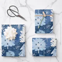 Winter Wonderland: Blue and White Christmas Tree Wrapping Paper Sheets