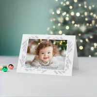 Merry Christmas Family Photo Silver Foil Holiday Card