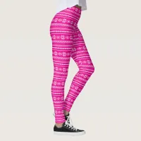 Winter Hot Pink and White Nordic Snowflake Leggings