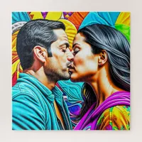 Hispanic Couple Kissing in Love   Jigsaw Puzzle