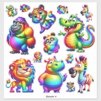 Cute Rainbow Smiling Wildlife Sticker Sheet