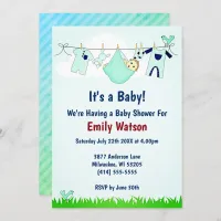 Cute Gender Neutral Clothesline Boho Baby Shower Invitation