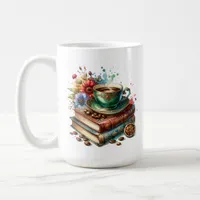  Vintage Books, Flowers and Coffee or Tea Coffee Mug