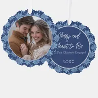 Couples First Christmas Engaged Photo Poinsettia Ornament Card