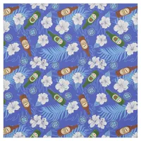 Beer Bottles Tropical Flowers Blue Hawaiian Shirt Fabric