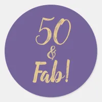 Purple "50 & Fab!" 50th Birthday Party Classic Round Sticker