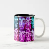 Mayan warriors - blue and pink painting surrealism Two-Tone coffee mug