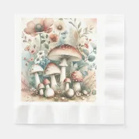 Watercolor Vintage Mushrooms and Flowers Wedding Napkins