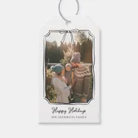 Minimalist Simple Bow Black and White Family Photo Gift Tags