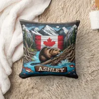 Beaver by Mountain and Ocean Throw Pillow