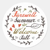 farewell summer welcome fall thanksgiving holiday classic round sticker