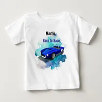 Classic Retro Blue Sports Car Birthday Adventure H Baby T-Shirt