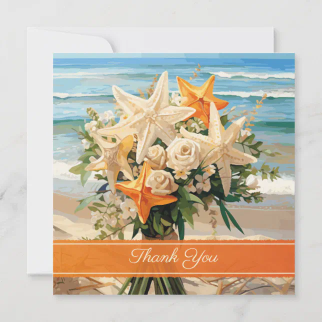 Beach Wedding Starfish Bouquet Thank You Card
