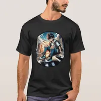 Pop Art Boy on Skateboard in City  T-Shirt