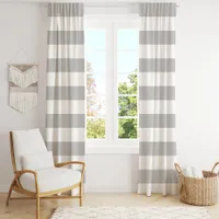 Soft Gray And White Wide Horizontal Stripe  Blackout Curtains