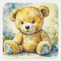 Watercolor Illustration of a Teddy Bear Thank You Square Sticker