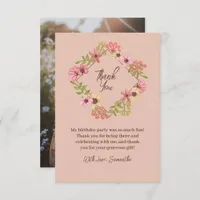  Boho Floral Photo Sweet 16 Sixteen Botanical Pink Thank You Card