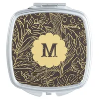 Modern Floral Compact Mirror with Initial