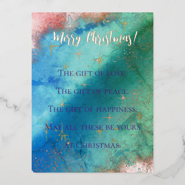 Merry Christmas in green with snowflakes and stars Foil Holiday Postcard